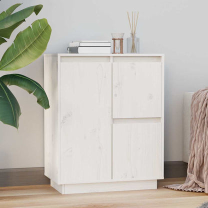 vidaXL Sideboard White Solid Wood Pine standing in a room with a plant and blanket