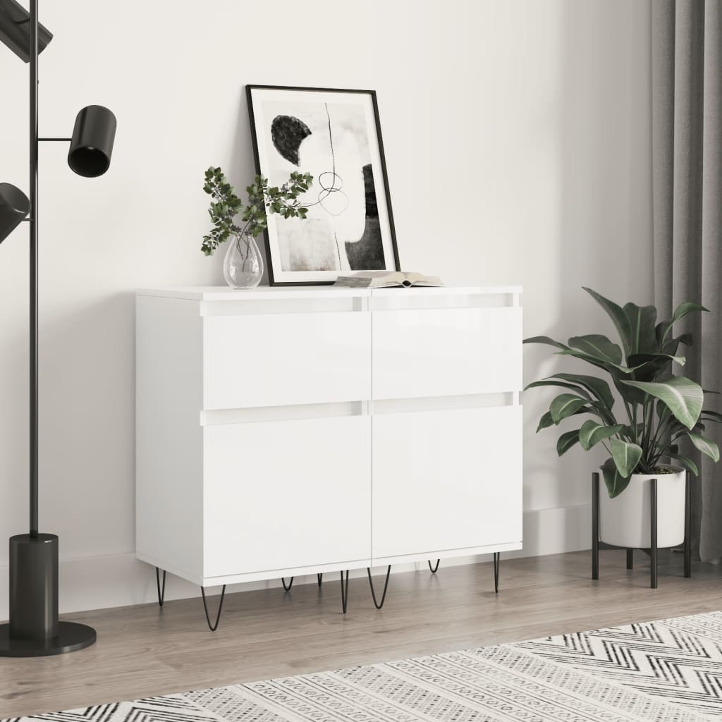 vidaXL Sideboards 2 pcs High Gloss White Engineered Wood in a room setting