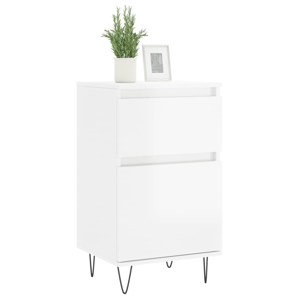 A single white high gloss sideboard with two drawers and hairpin legs