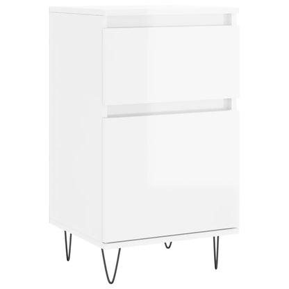 Side view of a white high gloss sideboard with two drawers