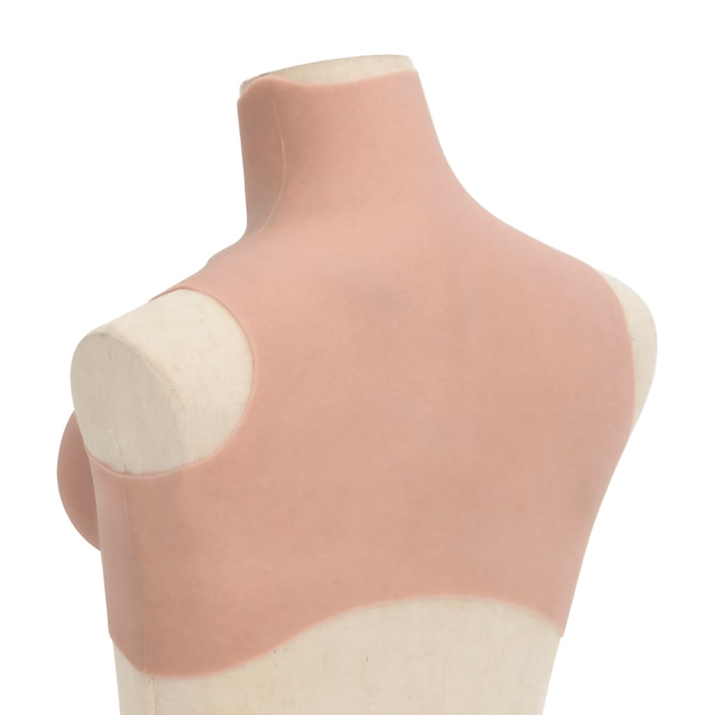 the silicone breastplate, showing the back of the piece on a mannequin