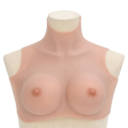 the natural silicone breastplate displayed on a mannequin front