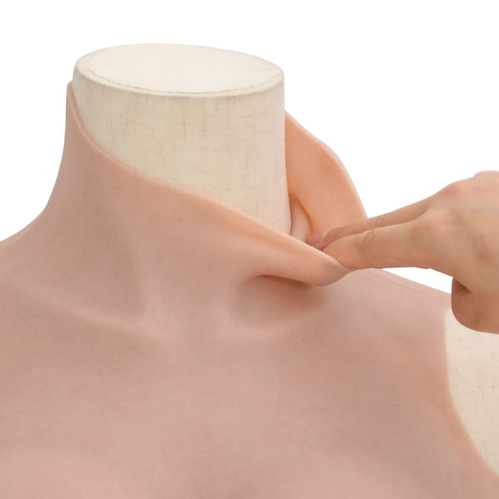close up of the silicone breastplate neck edge being stretched