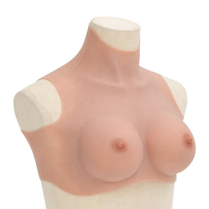 vidaXL Silicone Breastplate Natural D Cup shown from a high angle on a mannequin torso