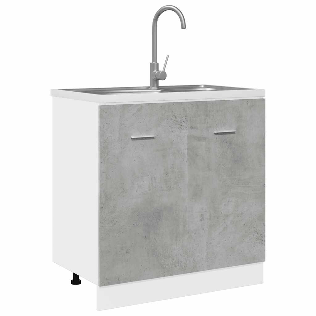 The sink base cabinet with the sink and tap fitted, doors closed