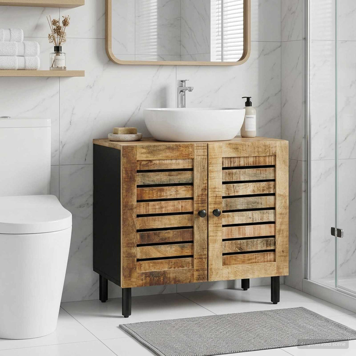vidaXL Sink cabinet Brown and Black 62 x 33 x 58 cm Solid Mango Wood 1