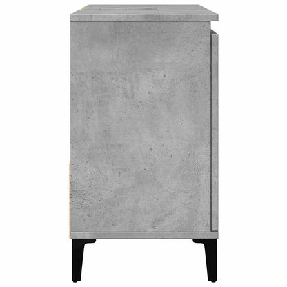 The bathroom vanity unit viewed from the side showing the concrete grey finish and legs