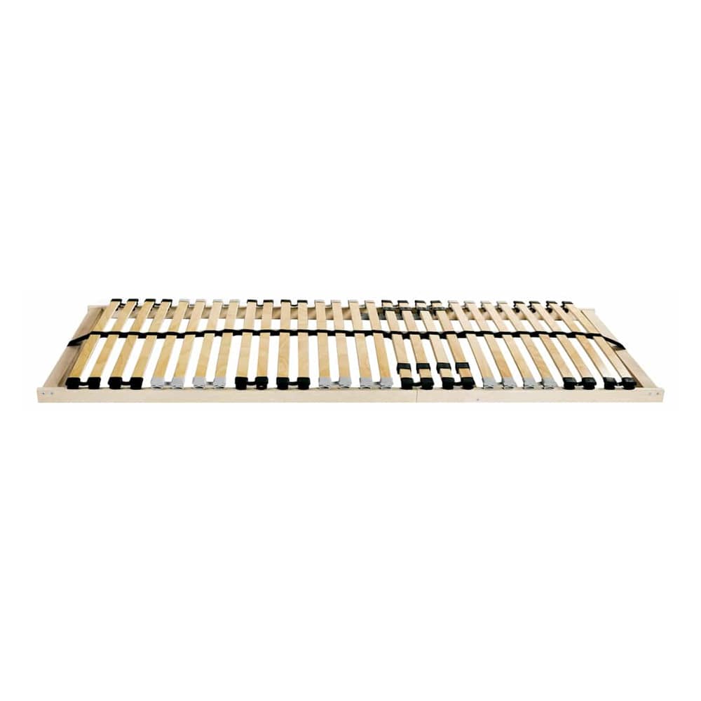 the wooden slatted bed base, viewed from a higher angle showing the slats and frame