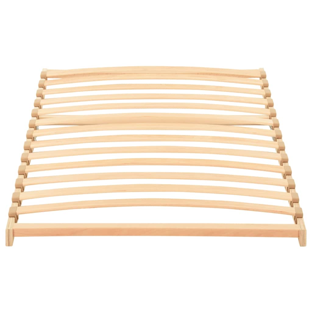 the wooden bed frame with flexible slats, shown from a top angle