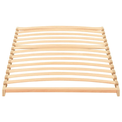 the wooden bed frame with flexible slats, shown from a top angle