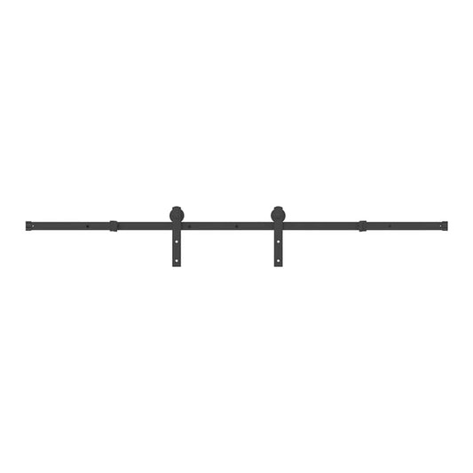 The black steel sliding door track with wheels