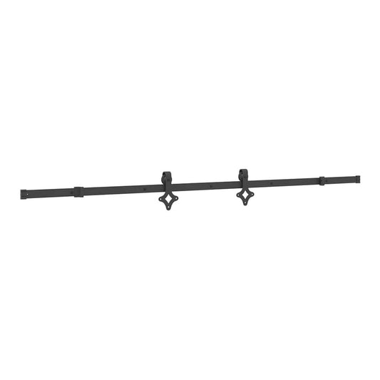 Black steel sliding door track with decorative hangers