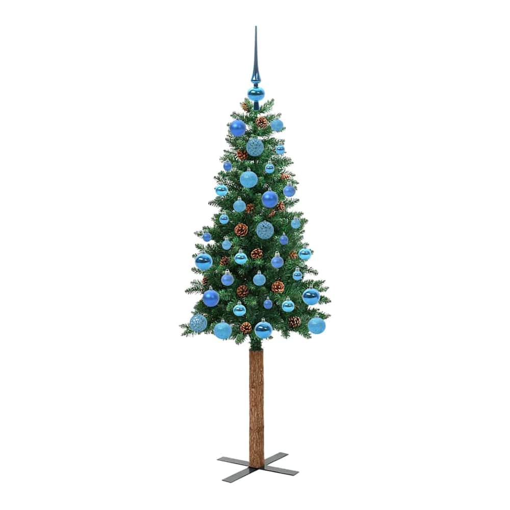 Slim Christmas Tree Green 150 cm PVC and Solid Pine wood with a wooden trunk