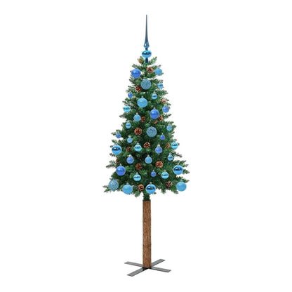 Slim Christmas Tree Green 150 cm PVC and Solid Pine wood with a wooden trunk