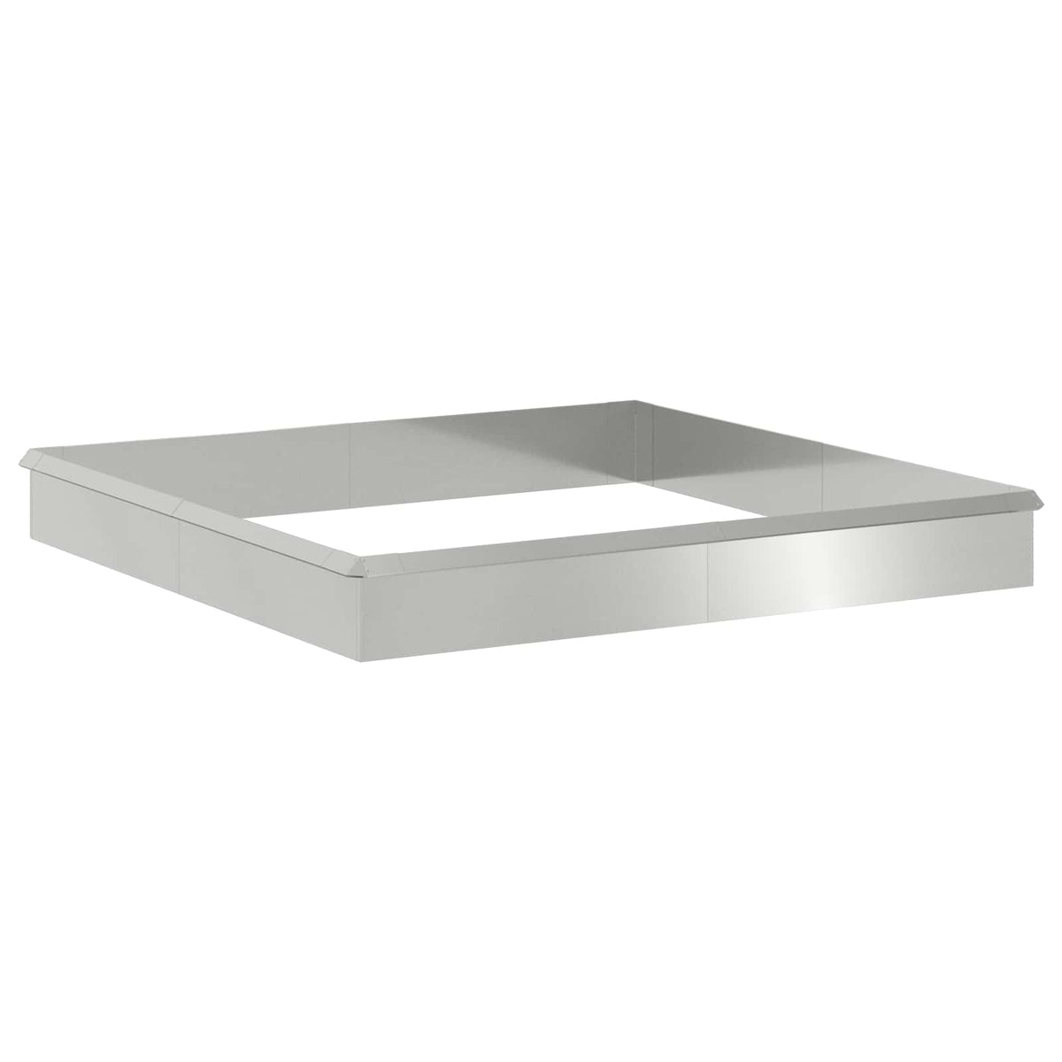 A single galvanised steel raised garden bed frame shown from a low angle