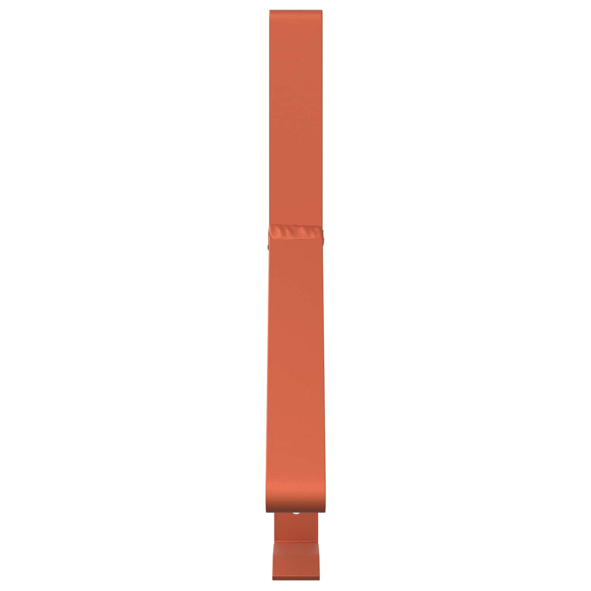 Side view of a red snow guard support bracket showing its shape