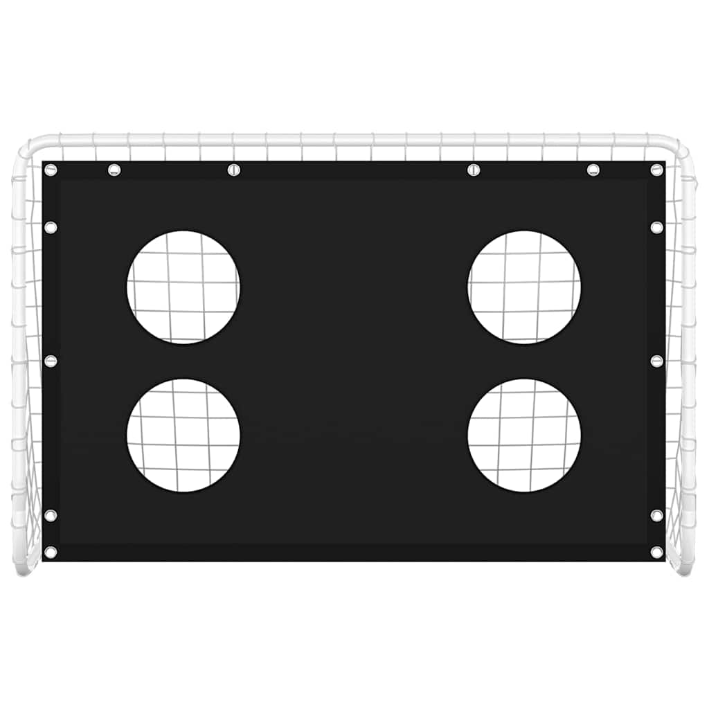 A football training net with a black target sheet with four white circles