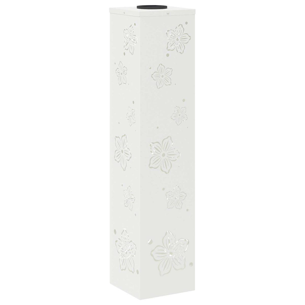 a single square solar garden lamp showing the intricate flower design
