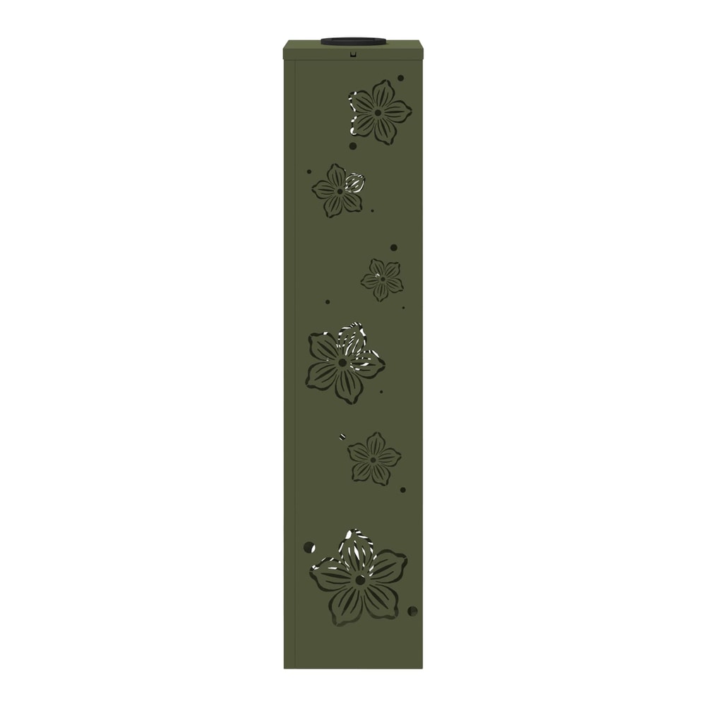Side view of a green solar pathway light showing floral cutouts