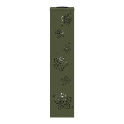 Side view of a green solar pathway light showing floral cutouts