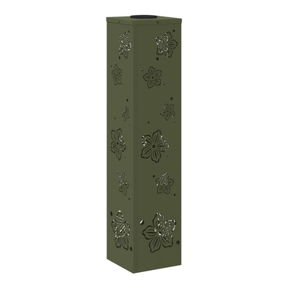 A single green solar pathway light with floral cutouts