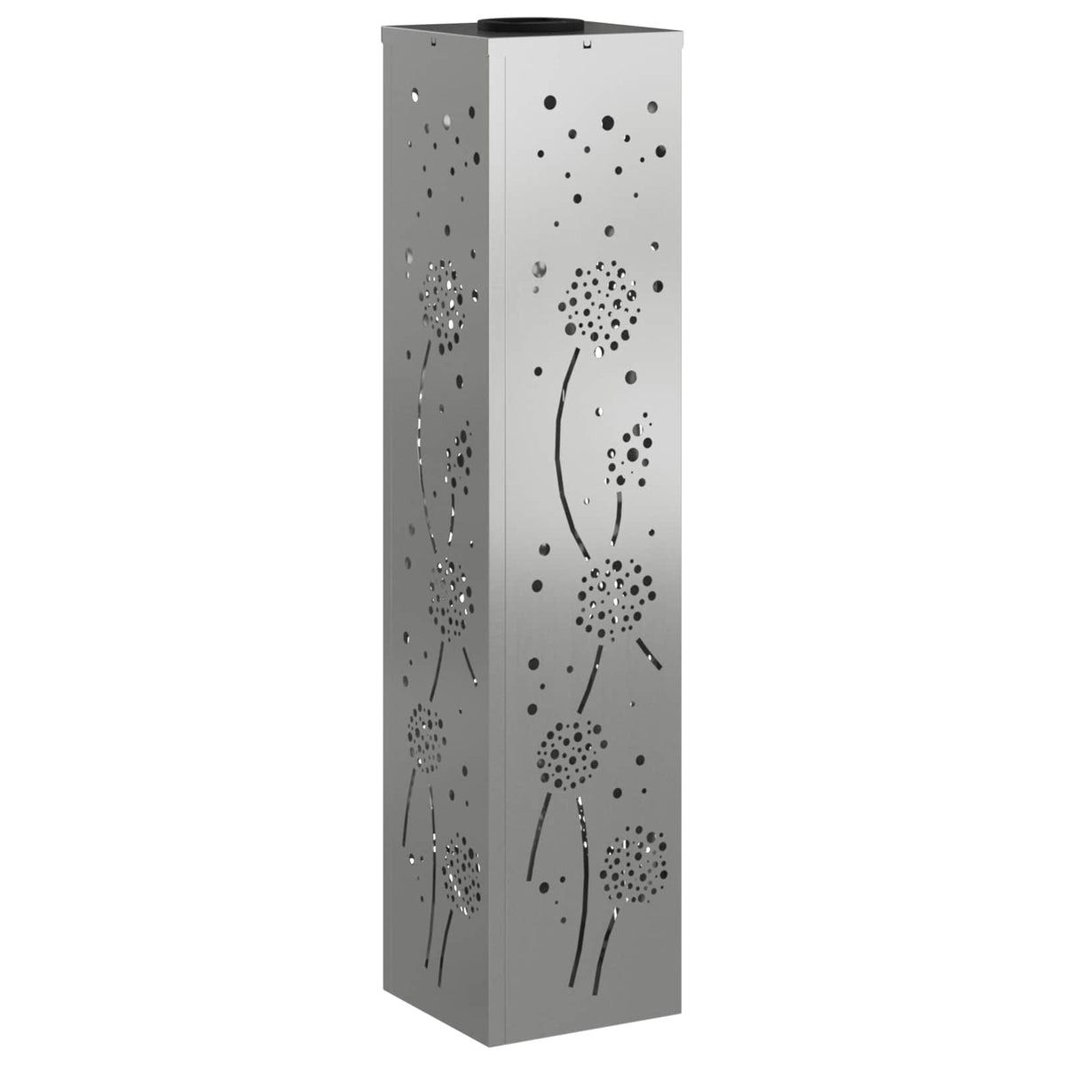 a single pathway light with dandelion cutouts shown from the front