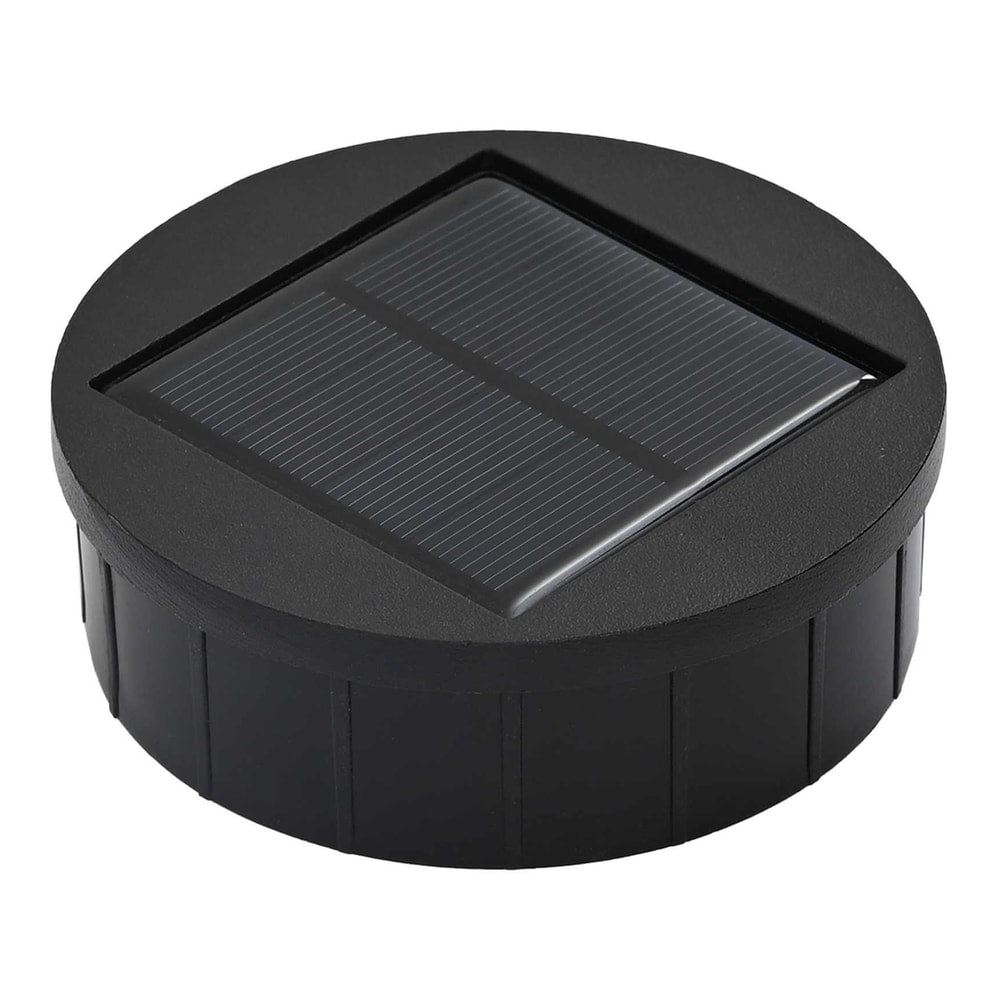 Close-up of the solar panel on top of a pathway light