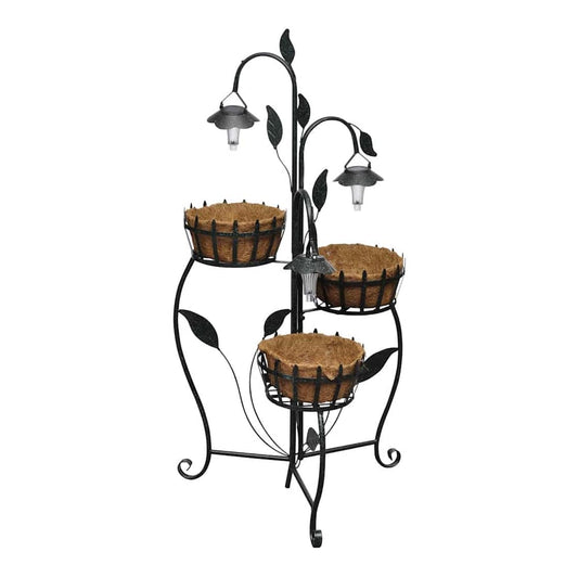 Solar LED Plant Rack with three tiers and decorative leaf details