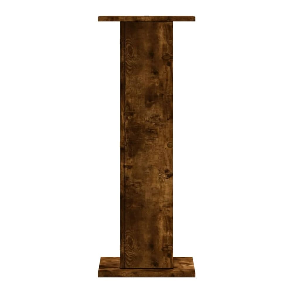 Rear view of a smoked oak speaker stand