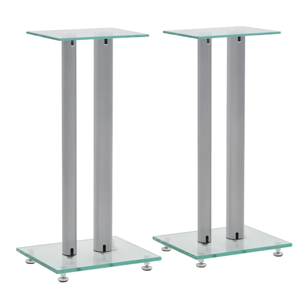 Speaker Stands 2 pcs with tempered glass tops and silver pillars