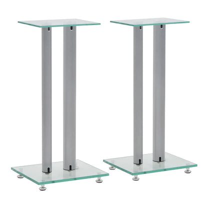 Speaker Stands 2 pcs with tempered glass tops and silver pillars