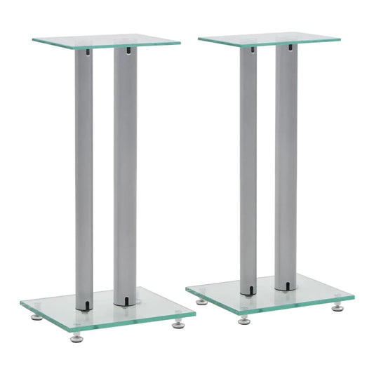 Speaker Stands 2 pcs with tempered glass tops and silver pillars