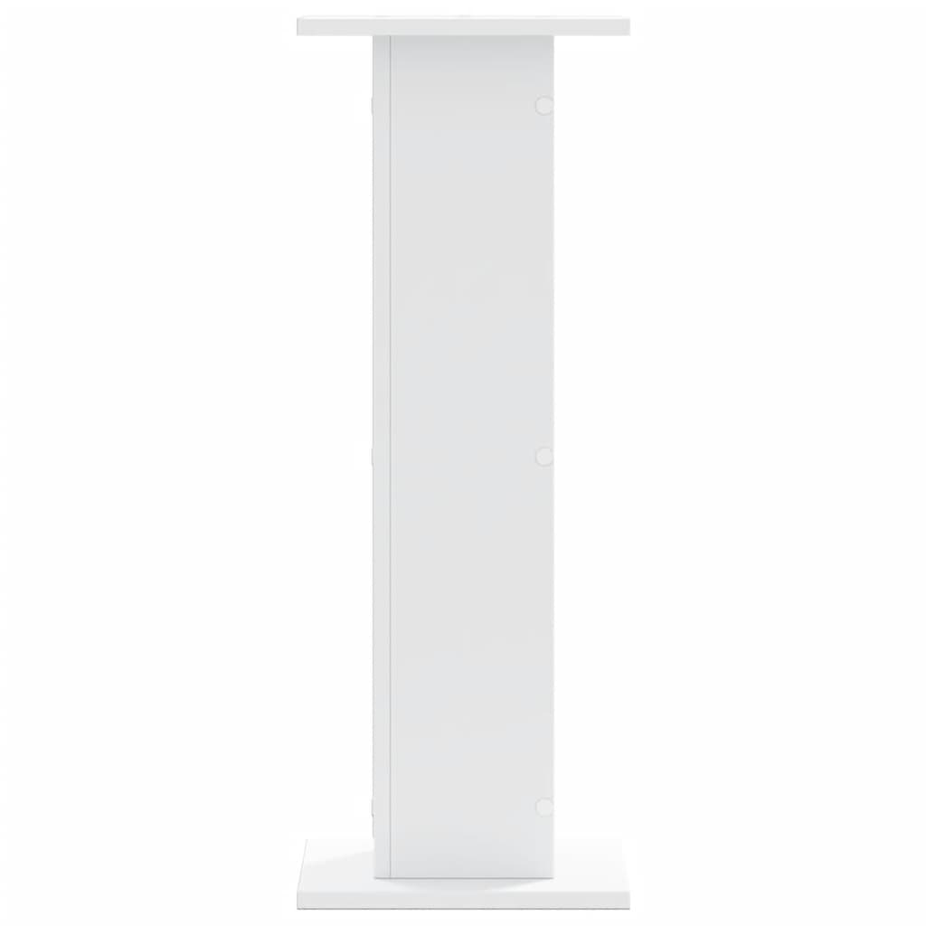 A single white speaker stand shown from the side, with a square base and top