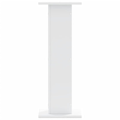 A single white speaker stand shown from the side, with a square base and top