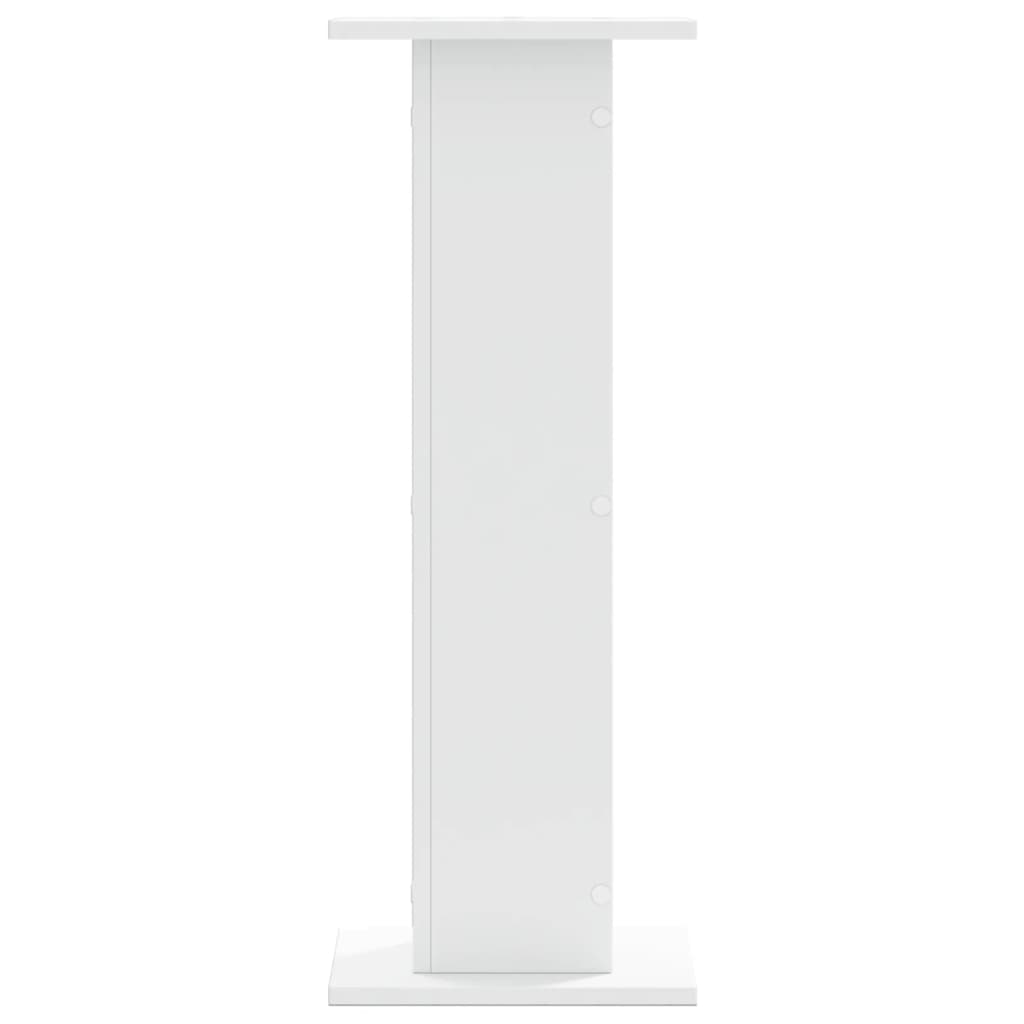 Close-up of the top corner of a white speaker stand, showing its clean edges