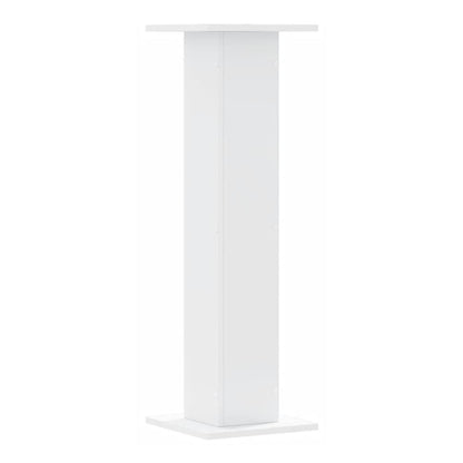 A single white speaker stand shown from the other side