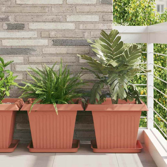 vidaXL Plant Pots 6 pcs Brick Red Plastic arranged on a balcony with plants