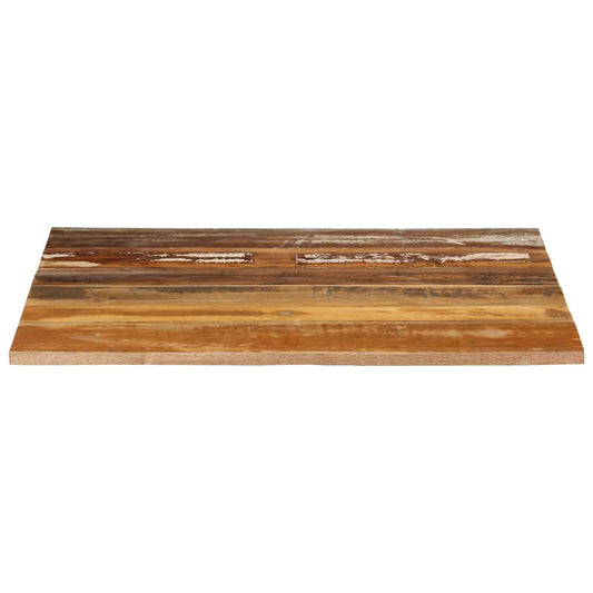 The square table top shows a rustic, weathered wood surface with varied colours