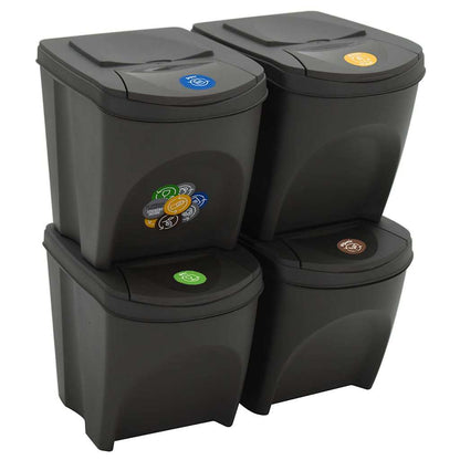 Four grey stackable garbage bin boxes arranged in two stacks