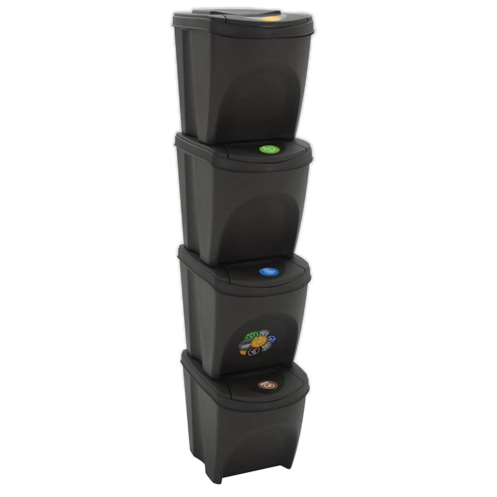 vidaXL Stackable Garbage Bin Boxes 4 pcs Grey 100 L Polypropylene stacked on top of each other