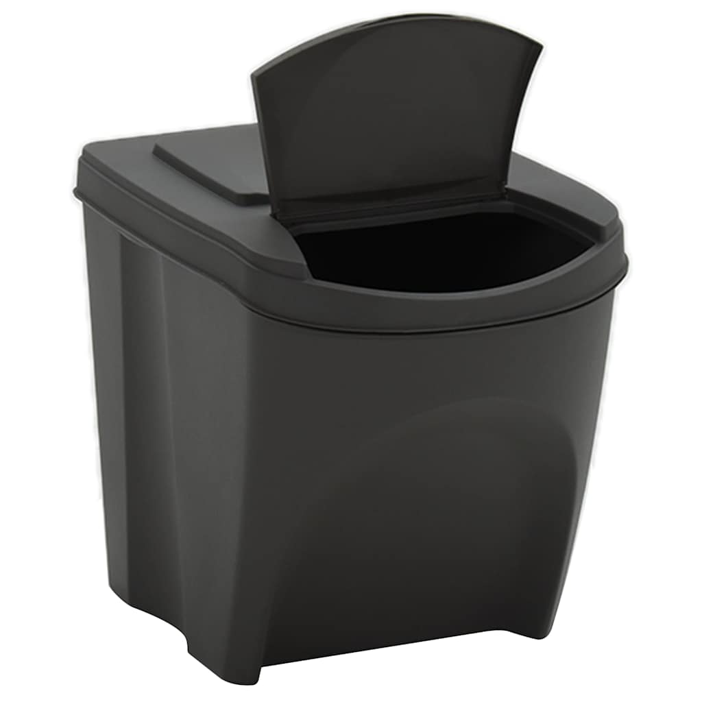 Open grey stackable garbage bin box showing the inside compartment