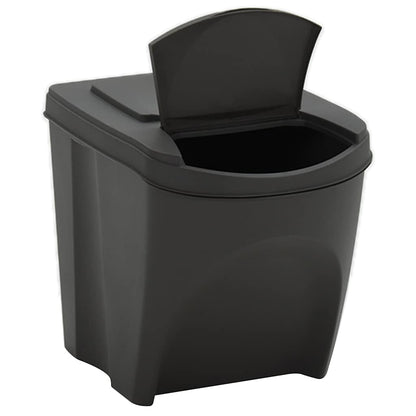 Open grey stackable garbage bin box showing the inside compartment