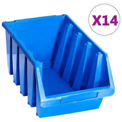 vidaXL Stacking Storage Bins 14 pcs Blue Plastic, a single blue plastic storage bin with ribbed sides