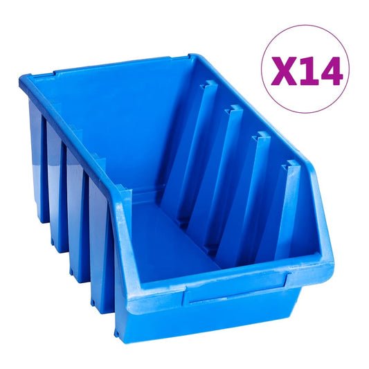vidaXL Stacking Storage Bins 14 pcs Blue Plastic, a single blue plastic storage bin with ribbed sides