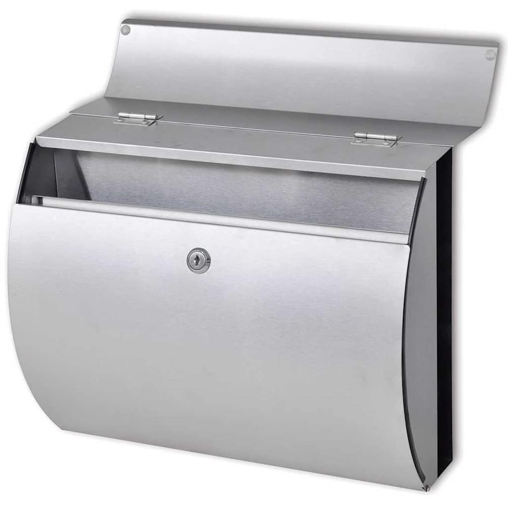 the stainless steel mailbox open showing the inside compartment