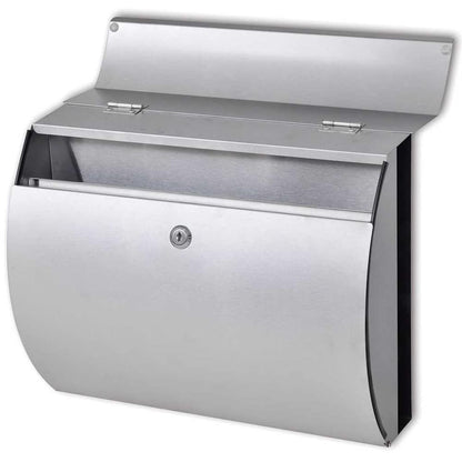 the stainless steel mailbox open showing the inside compartment