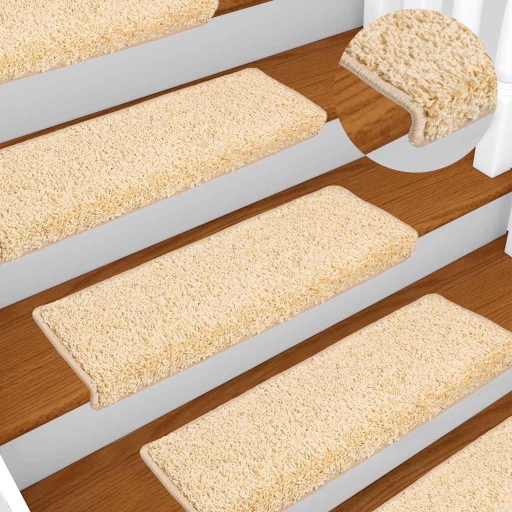 vidaXL Stair Mats 10 pcs Cream Rectangular Edge on wooden stairs