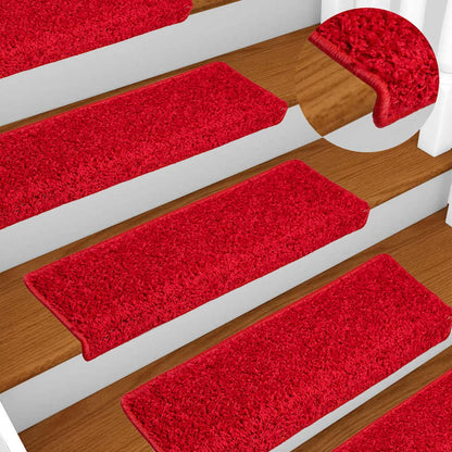 vidaXL Stair Mats 10 pcs Red Rectangular Edge on wooden stairs