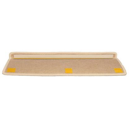 The underside of a silver rectangular edge stair tread showing adhesive strips