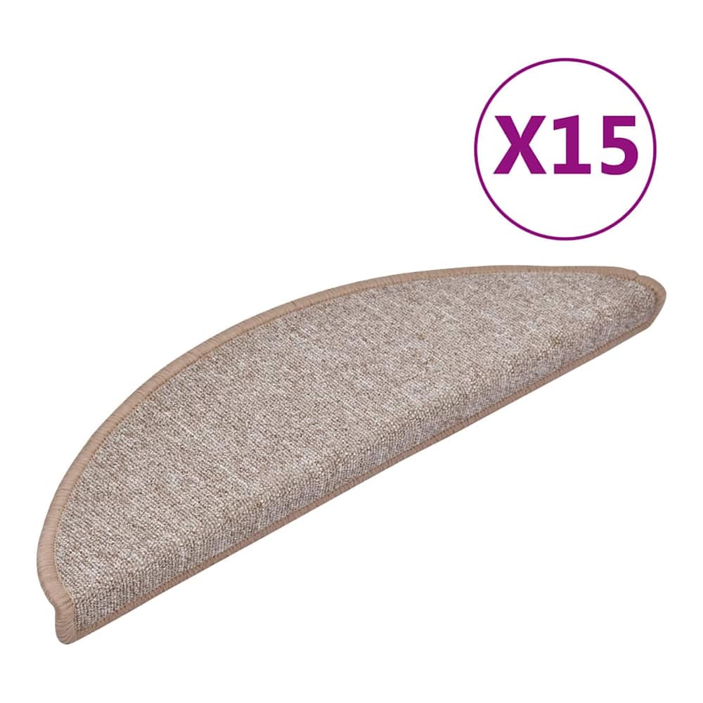 A single light brown half round stair tread with a beige trim, showing quantity 15